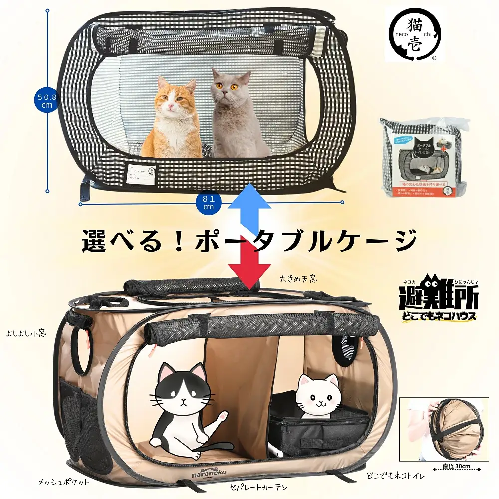 ネコのための防災DXセット 大容量リュック トイレ 防災 災害:普通サイズ 猫壱ポータブルケージ