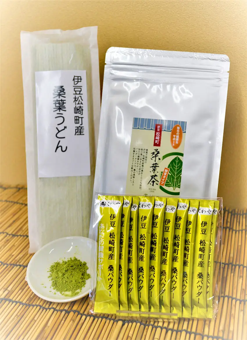 松崎町産桑葉茶セット 桑葉茶パウダー100g＋1gスティック10本＋桑葉うどん200g