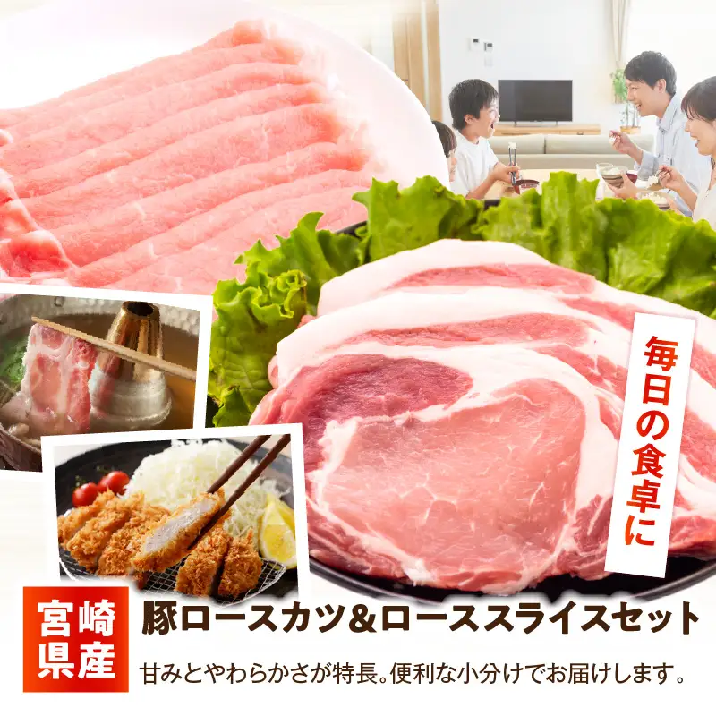 宮崎県産豚 ロース(又は肩ロース)カツ＆ローススライスセット 1kg_kn126-004-010