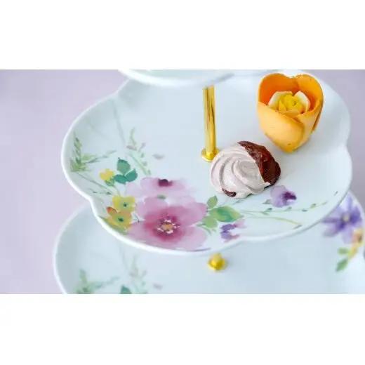有田焼 花かれん 3段ケーキスタンド【大慶】食器 器 うつわ ケーキスタンド パーティ アフタヌーンティー スイーツ皿 ギフト プレゼント A50-326