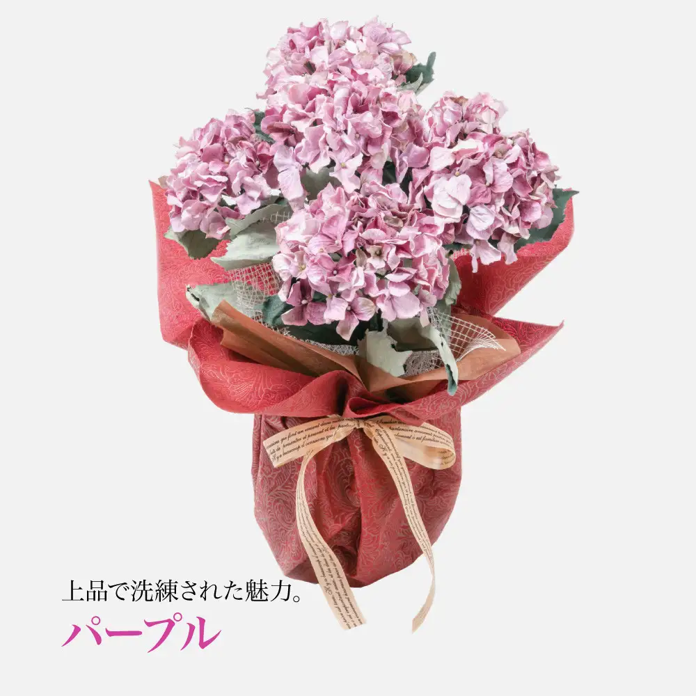 アーティフィシャルフラワー 紫陽花 大輪 5本立ち パープル SC触媒加工済