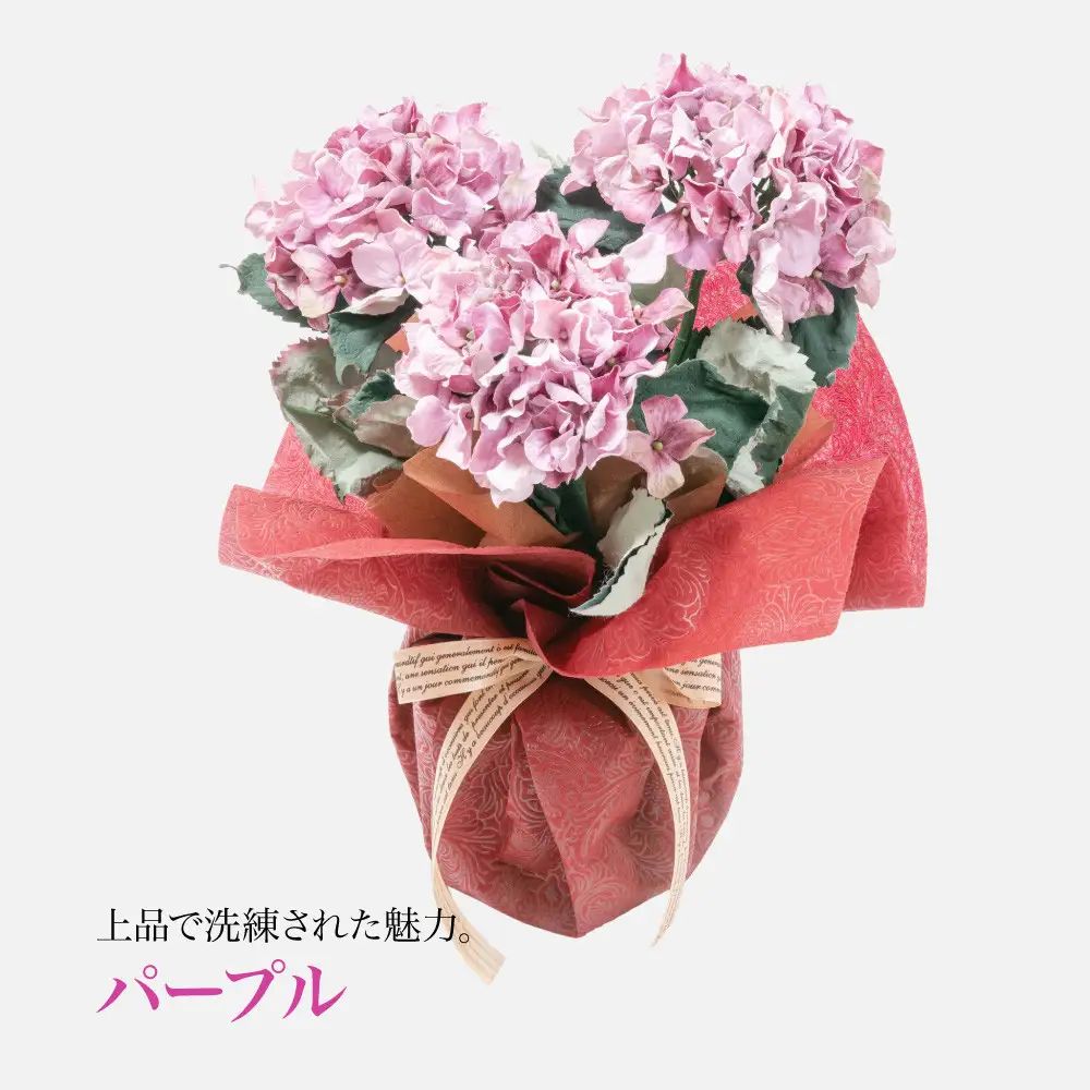 アーティフィシャルフラワー 紫陽花 大輪 3本立ち パープル SC触媒加工済