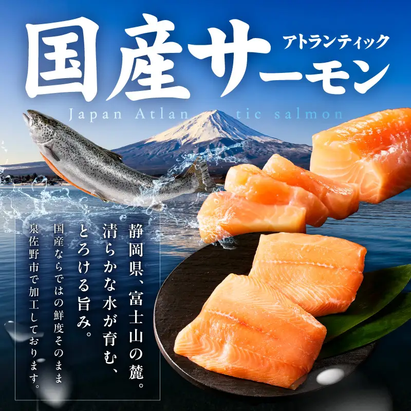 【分けて届く定期便】国産アトランティックサーモン 1kg ポーション