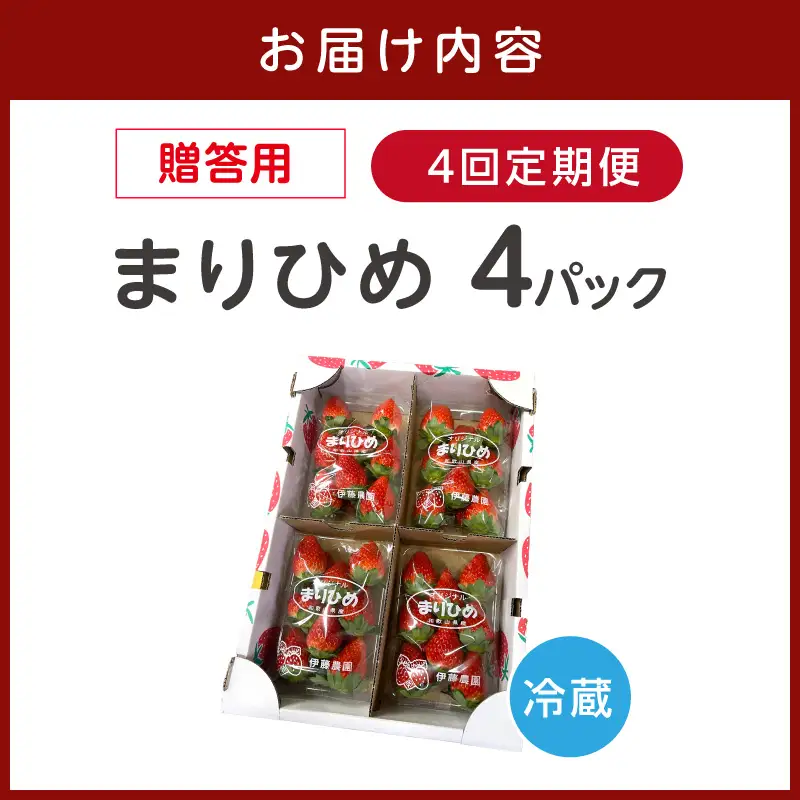 【4回定期便 】毎月届く幸せ「まりひめ」を農家直送で【贈答用】4パック ＜固定月配送＞ 【配送不可地域：北海道・青森・秋田・岩手・沖縄・離島】【8072】