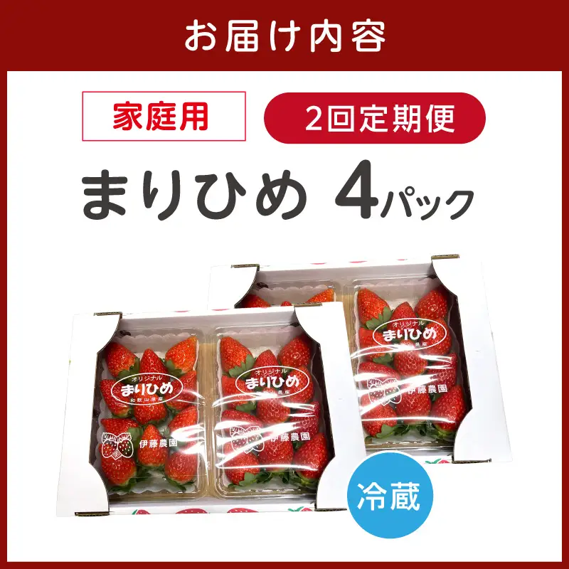 【2回定期便】大粒の贅沢！毎月届く幸せ「まりひめ」を農家直送で【家庭用】4パック ＜固定月発送＞ 【配送不可地域：北海道・青森・秋田・岩手・沖縄・離島】【8075】