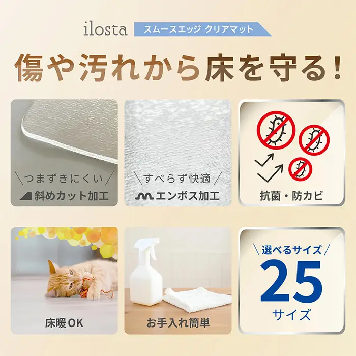 キッチンマット (45cm × 180cm) 透明 クリアマット 床暖房対応 選べる 高品質PVC 傷防止 防水 防傷 キッチン ダイニング マット 透明マット フロアマット ペット 台所マット 撥水 抗菌 防カビ イロスタ 新登場 【m109-19-C】【アーチリテイルズ】