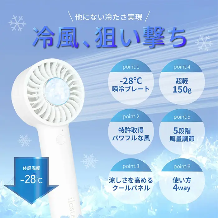 ハンディファン (1個) 扇風機 小型 超軽量 爆風 最大風速6m/秒 ハンディ扇風機 手持ち扇風機 ミニ扇風機 携帯扇風機 5段階風量調整 4WAY ネックストラップ 卓上扇風機 冷却プレート ilosta イロスタ 新登場 【m109-20】【アーチリテイルズ】