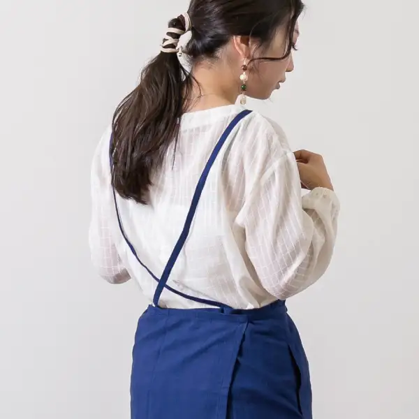 《武豊町の織布工場にて製造》知多半島で400年織り継がれる 知多木綿AラインロングエプロンNB│アパレル わんぴーす コットン コットンワンピ エプロン