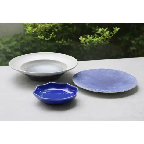 『アウトレット』有田焼 3点 セット 【まるふく】食器 器 うつわ リムボウル プレート 小皿 るり色 おしゃれ パスタ皿 食器セット 訳あり A35-726