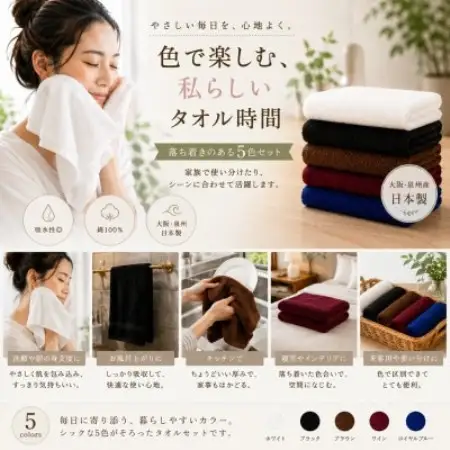 泉州タオル ホテルカラー フェイスタオル5枚セット【1753922】