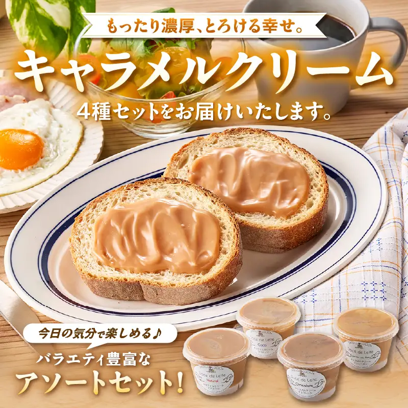 とろけるキャラメルクリーム4種アソートセット（プレーン・チョコレート・ココナッツ・ラムレーズン）・S105-135