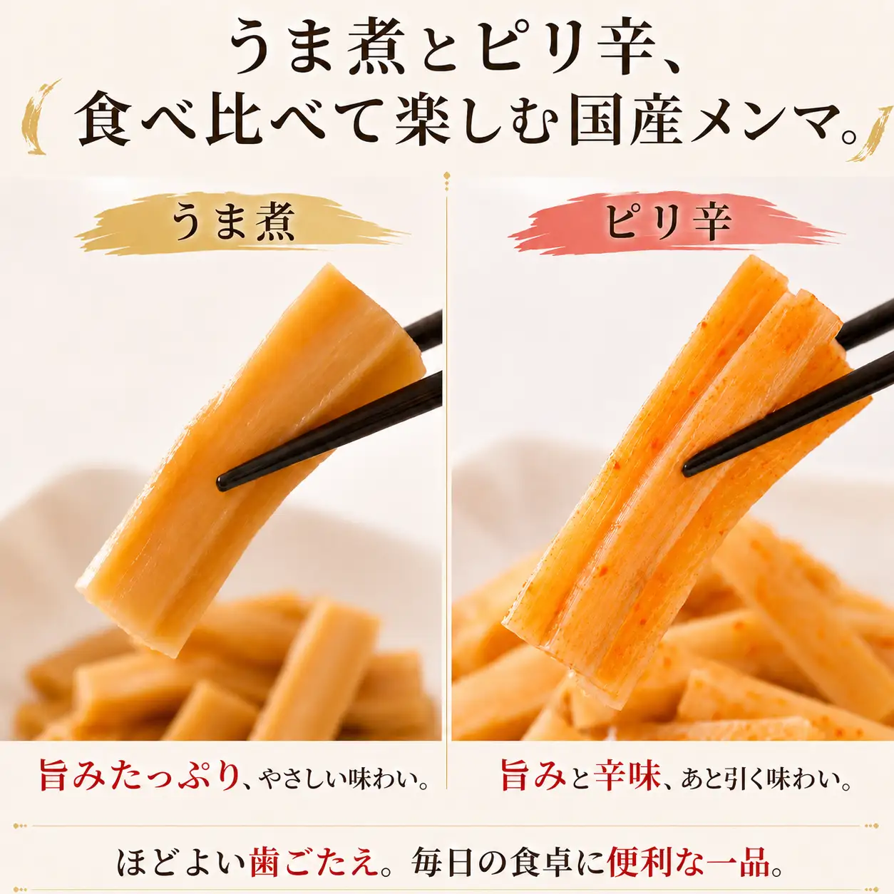 国産 メンマ 2種食べ比べ うま煮 ピリ辛 170g × 計4袋 | メンマ めんま 筍 たけのこ 国産 ラーメン 高知 南国市