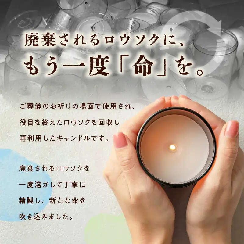 リロウソク　廃ロウソクで作った缶入りキャンドル 廃ロウソクで作った 缶入り キャンドル 1個 アップサイクル 100％循環型 環境配慮 資源循環 祈りの灯り やさしい光 インテリア 癒しグッズ 奥山優 デザイン あしなが育英会寄付 愛知県 小牧市 送料無料 ［218T01］ 