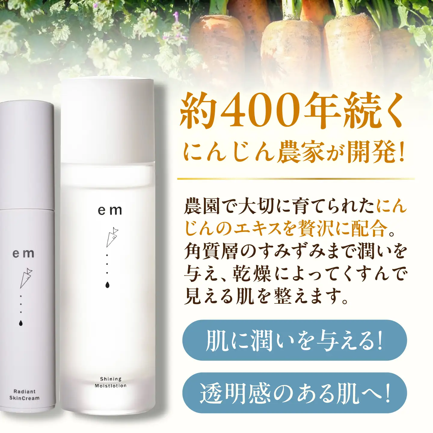レイディアントスキンクリーム シャイニングモイストローション セット 計2本（各1本） / にんじん ニンジン 化粧水 美容液 クリーム スキンケア β-カロテン 抗酸化作用 熊本県産 菊陽町 【株式会社 まゆみ農園】[BHCW010]