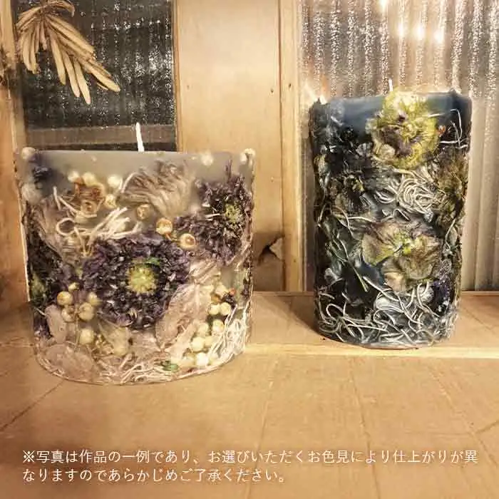 ボタニカルキャンドル直径10cm×高さ21.5cm グリーン系 No.638-03