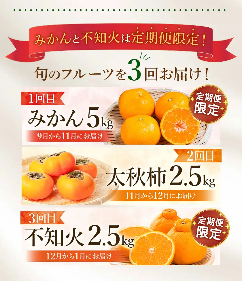 先行予約 全3回 フルーツ 定期便 みかん 柿 不知火 緑伸園 熊本