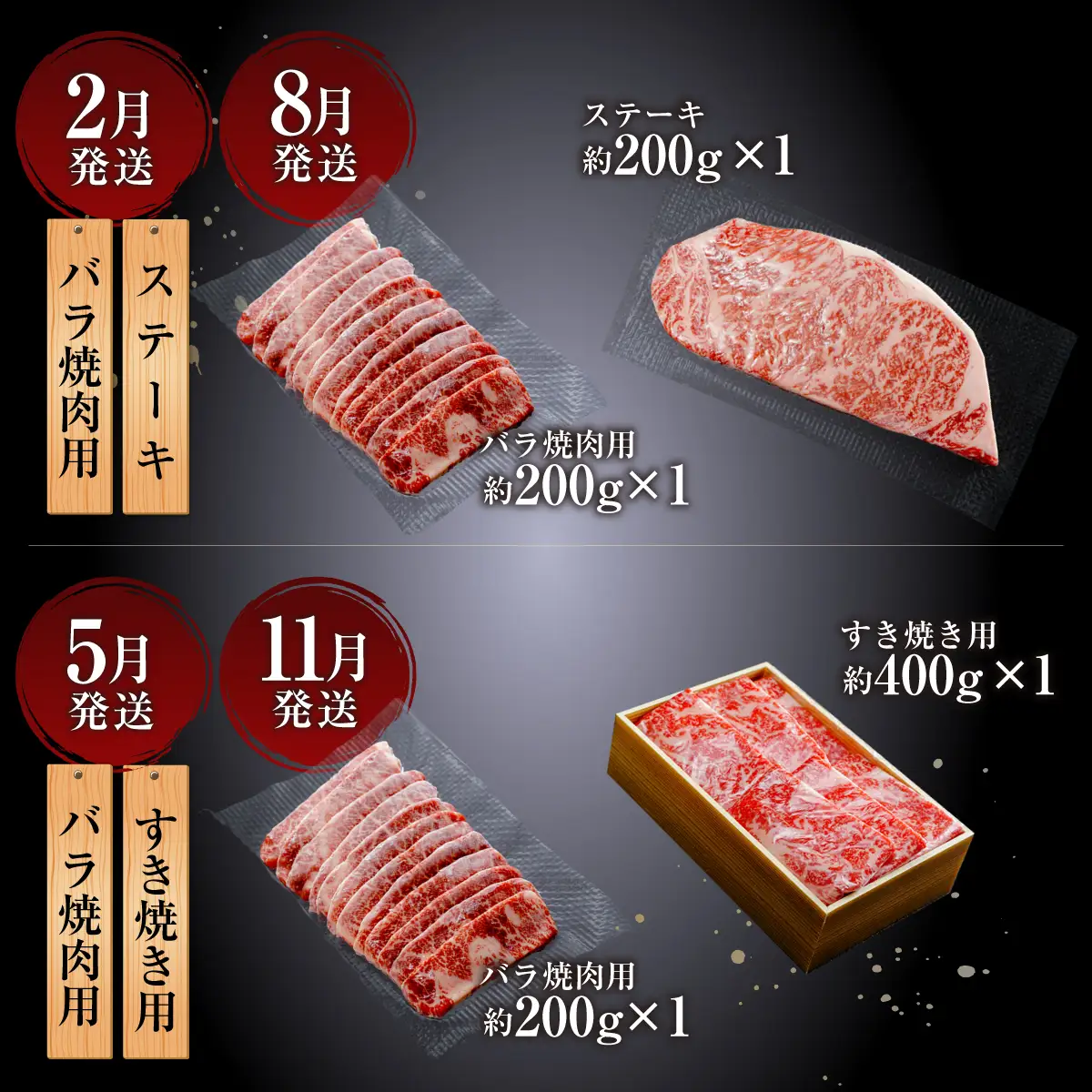 上州牛 4回定期便 月替わり食べ比べセット（焼肉 すき焼き ステーキ） ｜牛肉