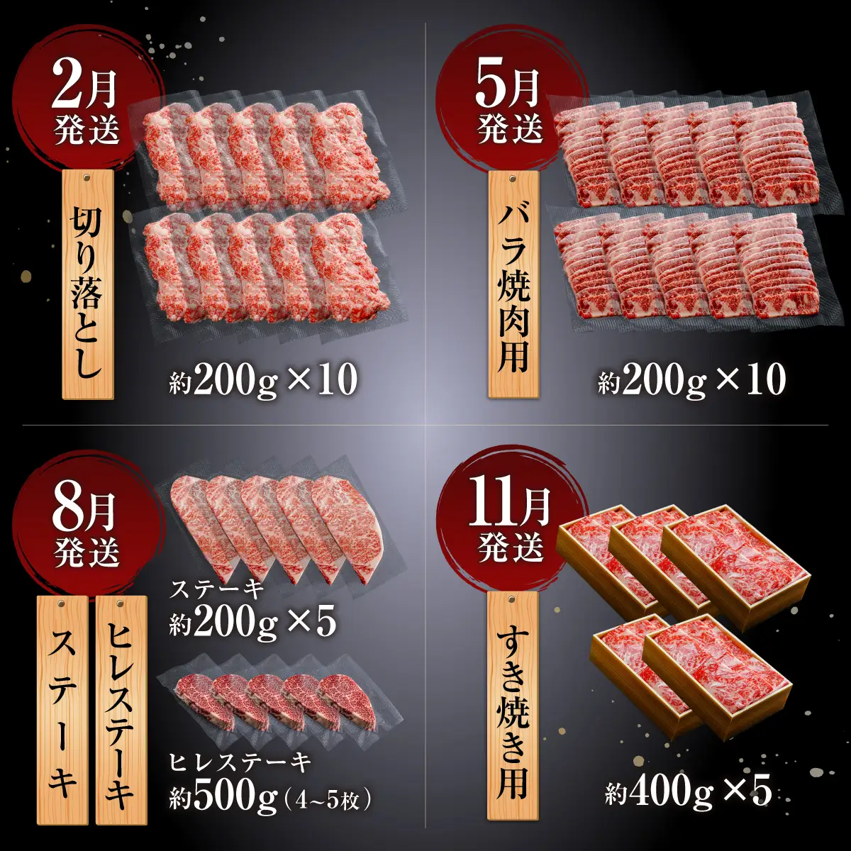 上州牛 4回定期便 月替わり食べ比べセット（すき焼き ステーキ ヒレ バラ 切り落とし） ｜牛肉