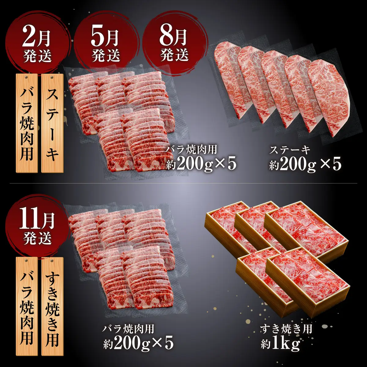 上州牛 4回定期便 月替わり食べ比べセット（焼肉 すき焼き ステーキ） ｜牛肉