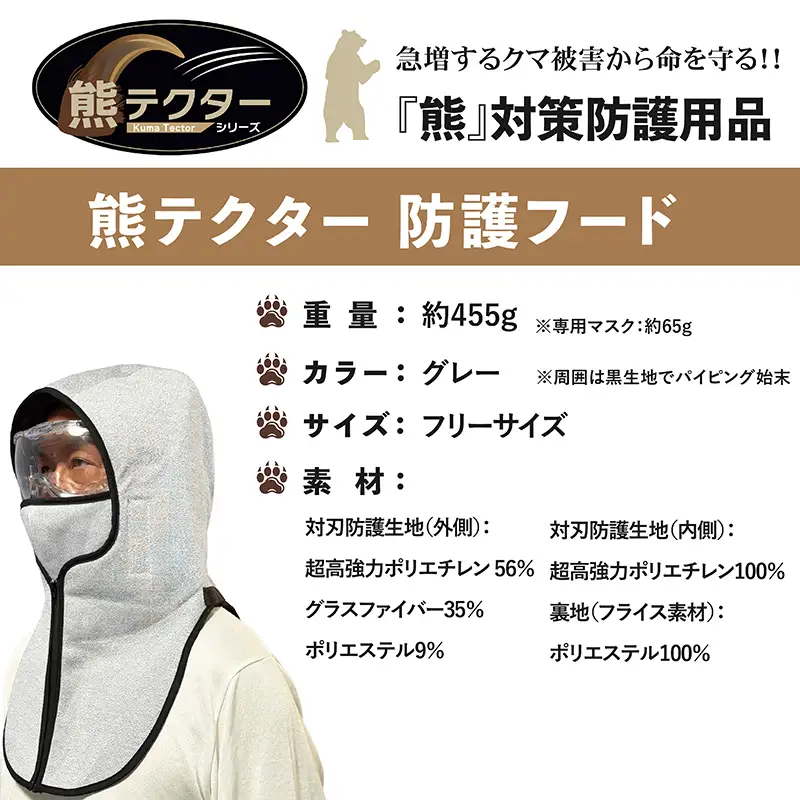 熊の爪から命を守る！ クマ対策 防護服「熊テクター」 防護フード
