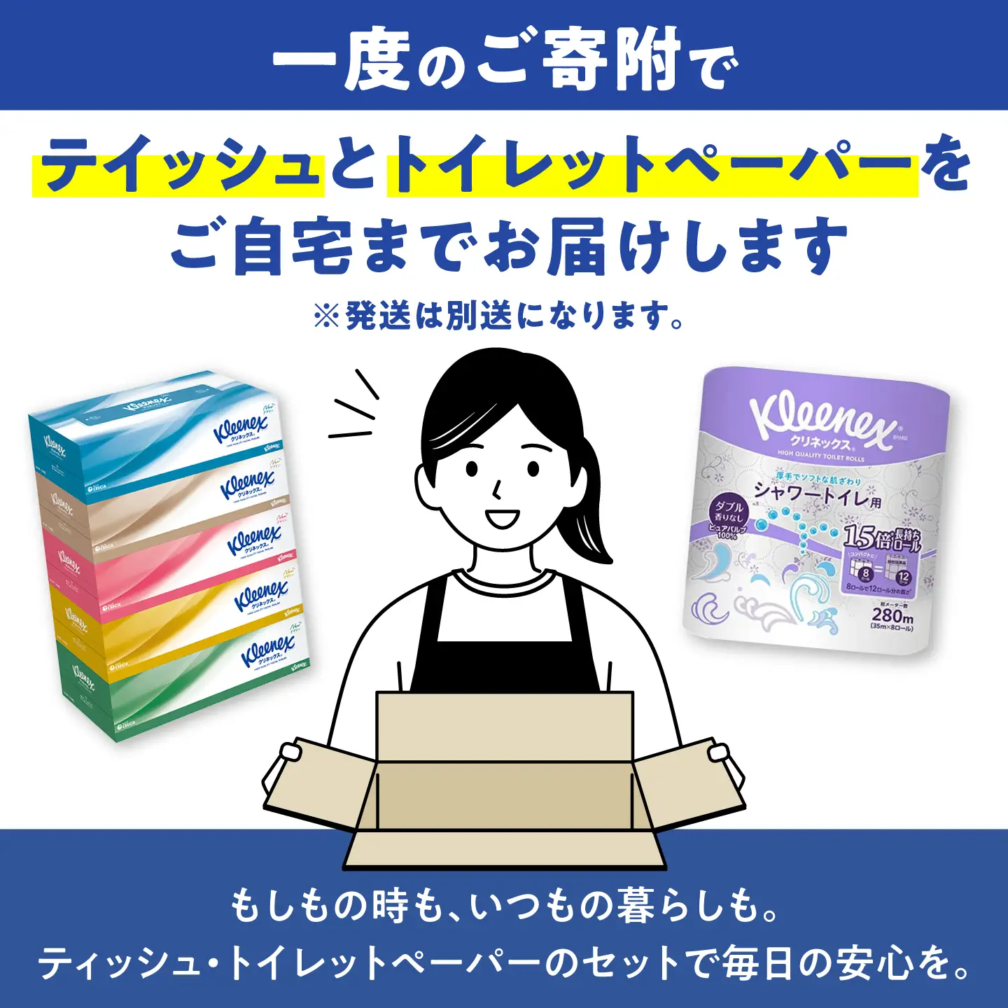 クリネックス ティシュー60箱＆長持ちトイレットペーパー64ロール(ダブル) セット[BDBH007]