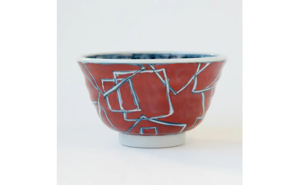 【たち吉】山水角幾何文飯茶碗（朱）京都 茶碗 陶芸品 人気 おすすめ