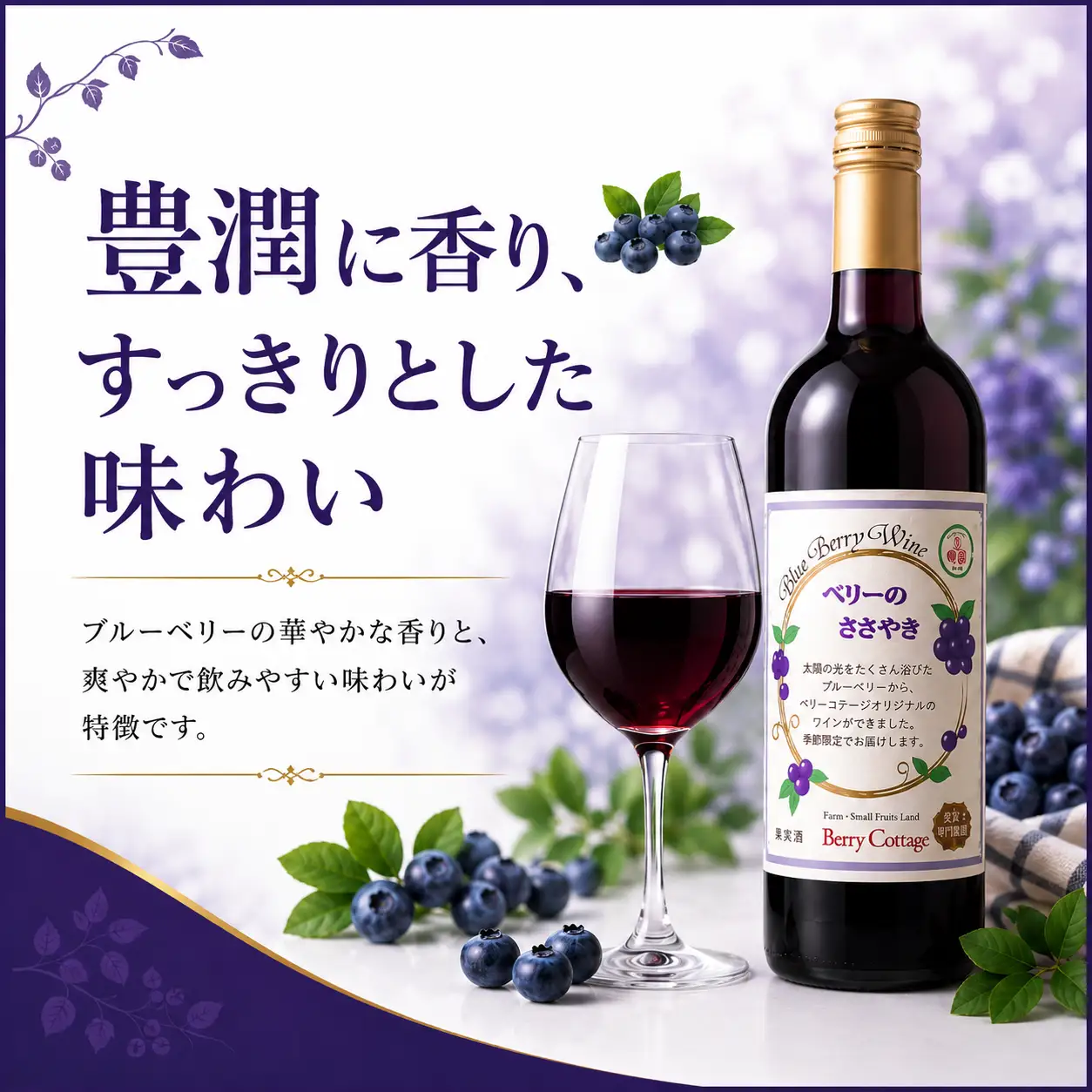 ワイン ブルーベリーワイン 「ベリーのささやき」 2019年産 ビンテージ品 | 期間限定 ワイン 日本ワイン 果実酒 フルーツワイン アルコール 飲み比べ 洋食 食中酒 晩酌 家飲み お取り寄せ ギフト 贈答 贈答用 贈り物 プレゼント お祝い 記念日 手土産 お土産 自宅用 お中元 お歳暮 ベリーコテージ 東京都 青梅市