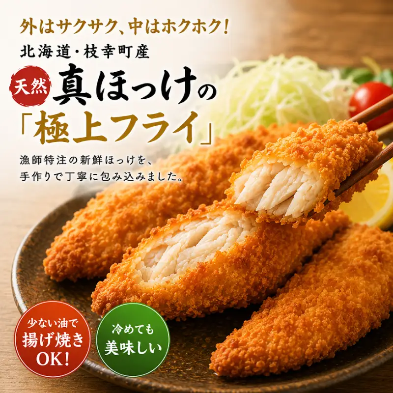 冷凍のまま少ない油で揚げ焼きOK！ 天然 真ほっけフライ 10枚 オホーツク枝幸産 [丸高高田商店] 冷めてもサクサク！【 魚貝類 加工品 惣菜 魚介類 時短 おかず 弁当 北海道 オホーツク 枝幸 】