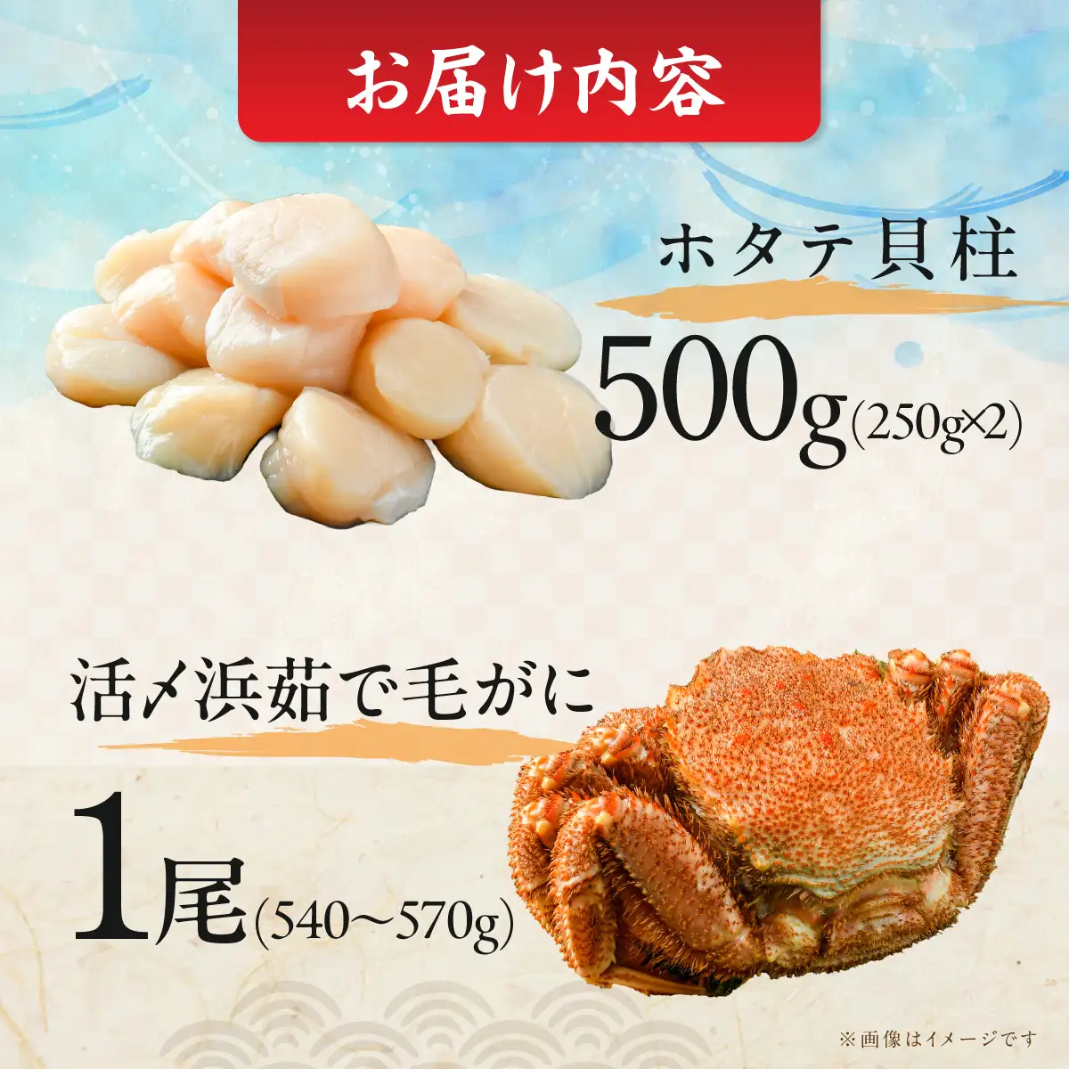 【数量限定】＜網走前浜産＞贅沢海鮮セット【無添加ホタテ貝柱500g(250g×2)・活〆浜茹で毛がに1尾(540～570g)】 ABAI049