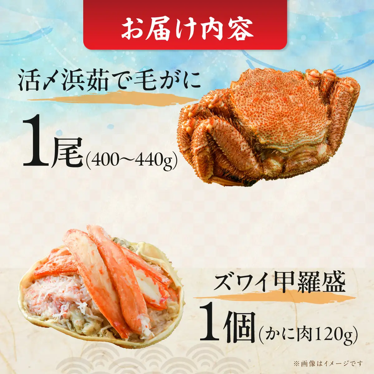 【数量限定】＜網走前浜産＞贅沢かにセット【活〆浜茹で毛がに 1尾(400～440g)・本ズワイガニ甲羅盛り1個(かに肉120g)】 ABAI052
