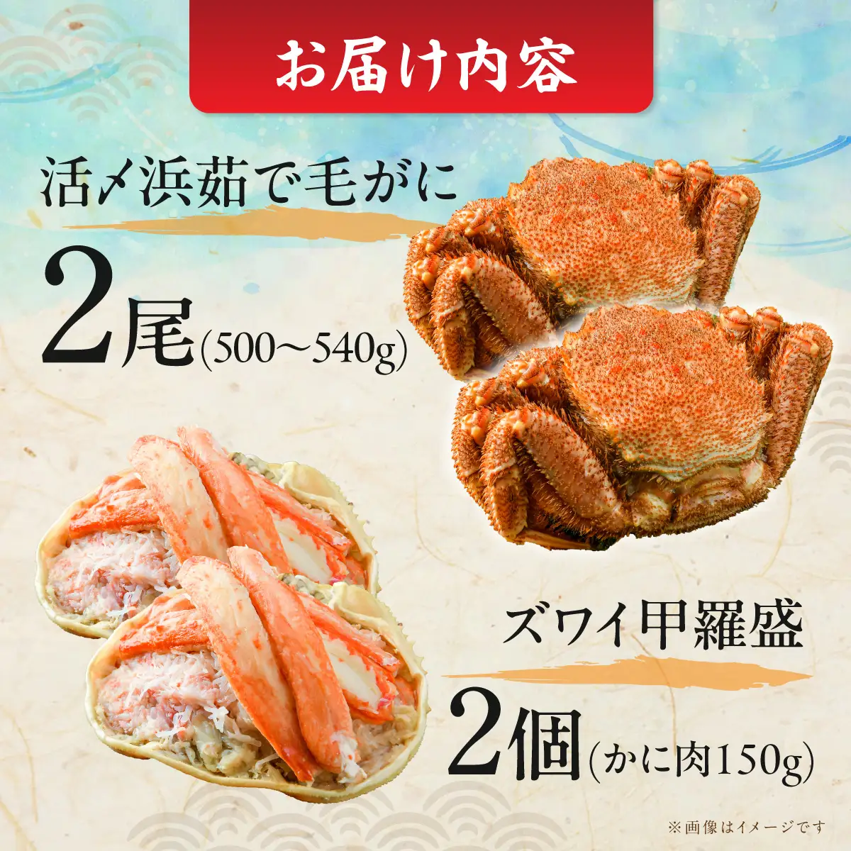 【数量限定】＜網走前浜産＞贅沢かにセット【活〆浜茹で毛がに 2尾(540～570g)・本ズワイガニ甲羅盛り2個(かに肉150g)】 ABAI054