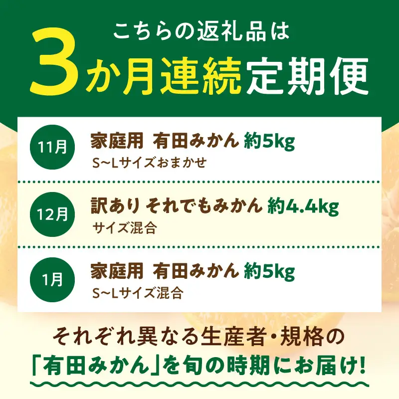 【2026年先行予約】家庭用 有田みかん お楽しみ3回定期便 _YAS60-T01