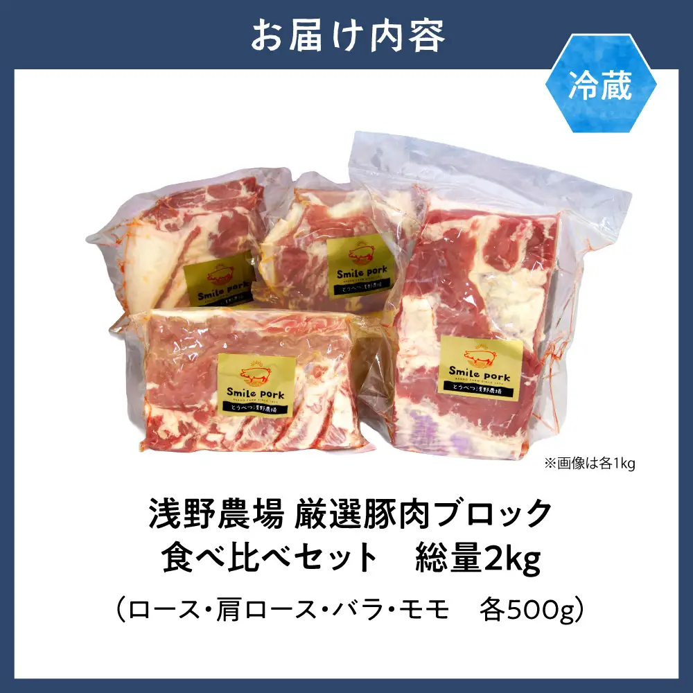 浅野農場厳選豚肉ブロック食べ比べセット 500g×4 | 豚肉 肉 ロース バラ モモ 浅野農場 スマイルポーク 北海道 当別町