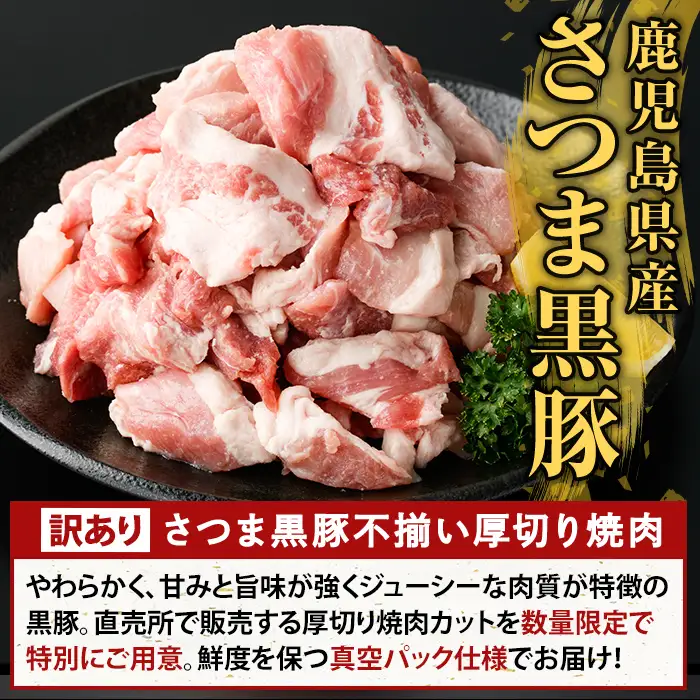 K-746-A 直売用訳あり限定 さつま黒豚 不揃い厚切り焼肉 真空パック入り(計1kg) 【ふるさと産直バザール】霧島市 部位ミックス 黒豚 国産 鹿児島県産 肉 精肉 ワケアリ 焼肉 真空パック 豚肉 ロース モモ
