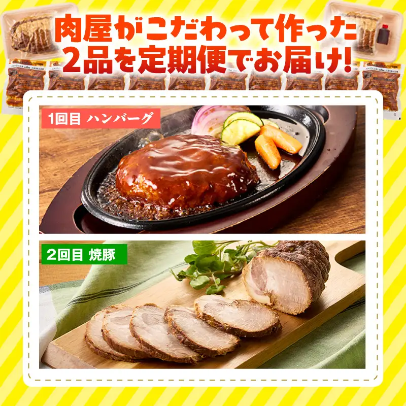 《全2回》お肉の定期便（ハンバーグ、焼豚）・T168