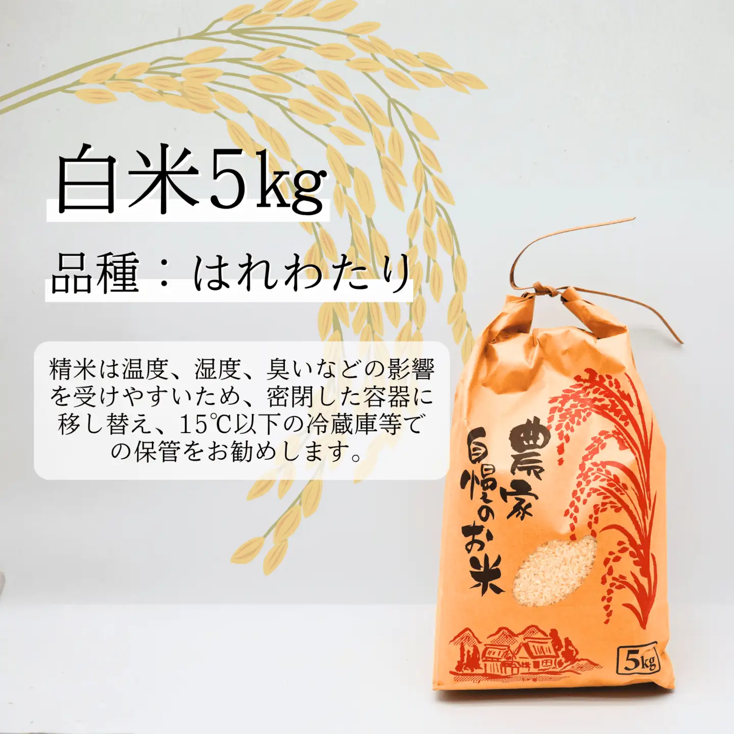 青森県田子町産　はれわたり白米5kg