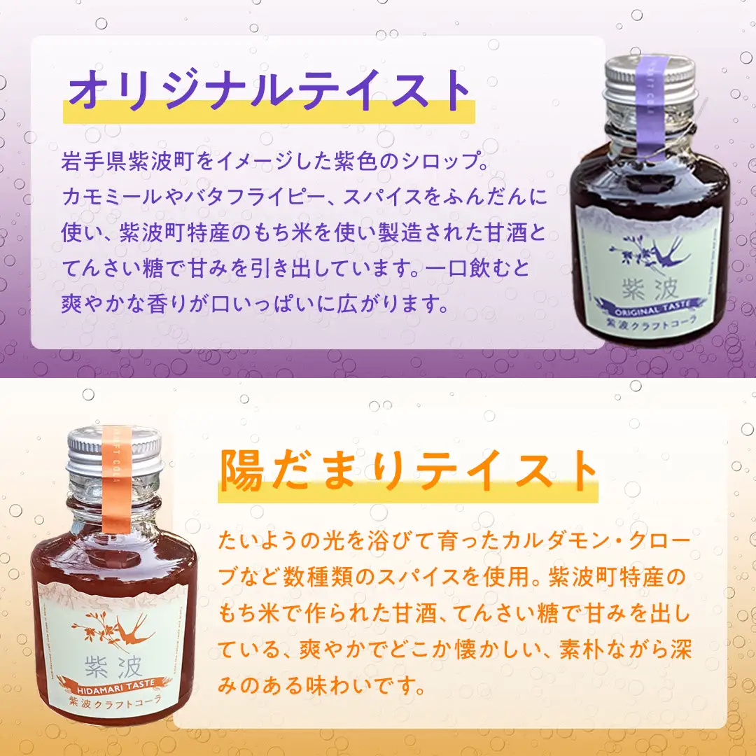 紫波クラフトコーラシロップ（オリジナルテイスト × 陽だまりテイスト） 2本 ＆ クラフト林檎ジャム「恋するりんごちゃん」1個 セット 【2026年9月上旬以降発送】(DW013)