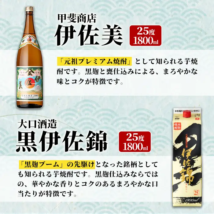 isa960 伊佐美・紙パック黒伊佐錦セット(各1800ml、伊佐美×2本・紙パック黒伊佐錦×4本) 鹿児島 伊佐 本格芋焼酎 伊佐美 プレミアム焼酎と くろいさ 黒伊佐 飲み比べ 紙パック 【池水商店】