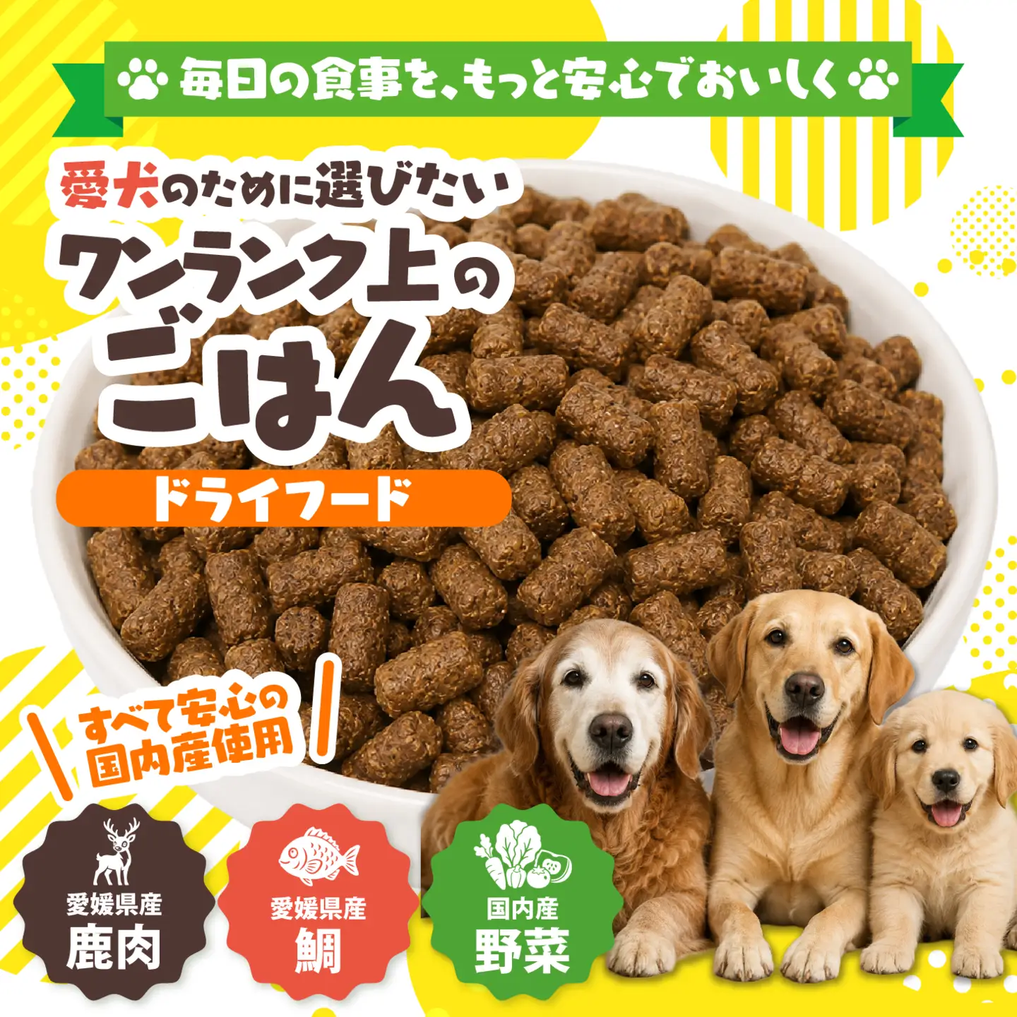 【愛犬用】ドライフード 800g（簡易包装）＜ペット ペットフード ドッグフード 犬 ワンちゃん 餌 毎日 ジビエ 犬用 おやつ鹿肉 魚 野菜 国産 愛媛県産 鬼北町 ノンオイルコーティング 冷凍殺菌 特定非営利活動法人Cambio＞