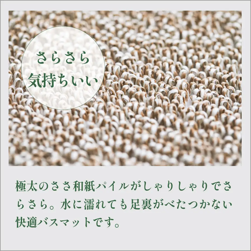 【和紙素材のさらさらマット】 SASAWASHI バスマット 45x65cm (ベージュ・グレー)