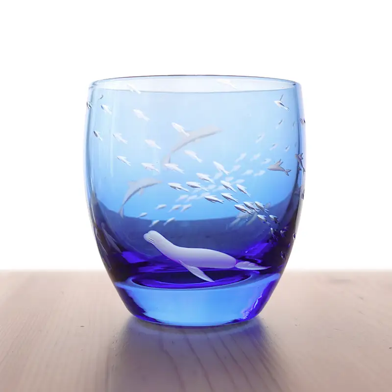 浅草切子 aquatic「Penguin’s Aquarium 丸オールド青藍」_0012-152-T07
