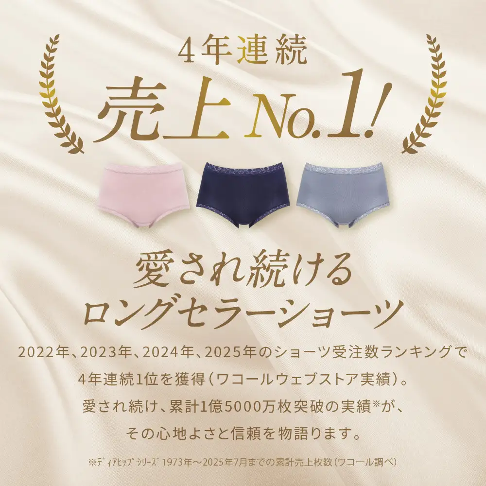 【ワコール】4年連続1位! 見た目スッキリ きれいに整うディアヒップ ショーツ Lサイズ ネイビー 同色3枚セット｜Wacoal 人気ブランド ショーツ 下着