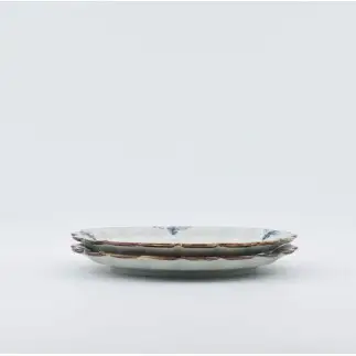 有田焼 フラワープレートM 2枚 錆李朝リーヴス【まるぶん】食器 器 うつわ 皿 リム皿 プレート 伝統技法 染付 フチサビ レトロ おしゃれ セット aw143