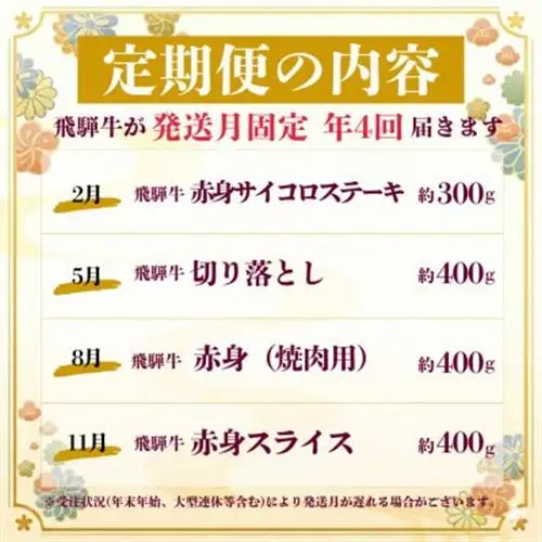 【発送月固定定期便】飛騨牛厳選少なめ定期便 計1.5kg 全4回【配送不可地域：離島】【4090773】