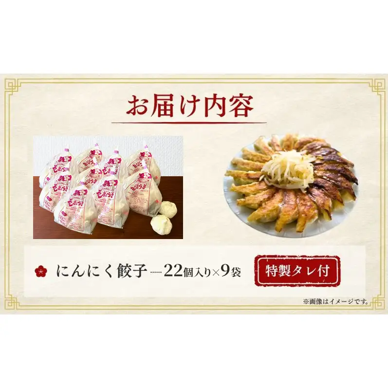 にんにく餃子198個(22個×9袋) 餃子 冷凍餃子 冷凍ギョーザ 手作り餃子 ギョーザ 点心 中華 中華料理 惣菜 簡単調理 加工食品 静岡県 森町