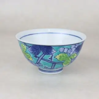 有田焼 染錦ぶどう 緑 茶碗【大慶】ちゃわん 食器 器 うつわ ごはん 手描き ci073