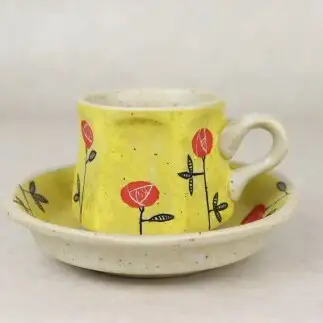 有田焼 小花 黄 コーヒー カップ＆ソーサー【大慶】食器 うつわ 器 お花 黄色 カップ ソーサー ギフト ci079