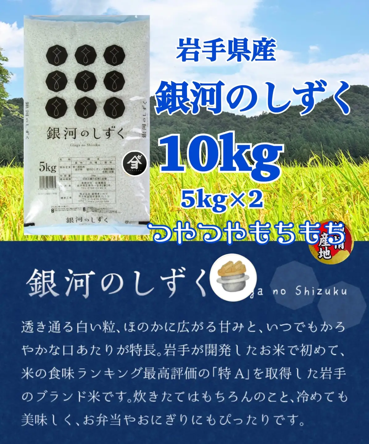 岩手県産銀河のしずく 10kg(5㎏×2）　精米 【2572-FN】