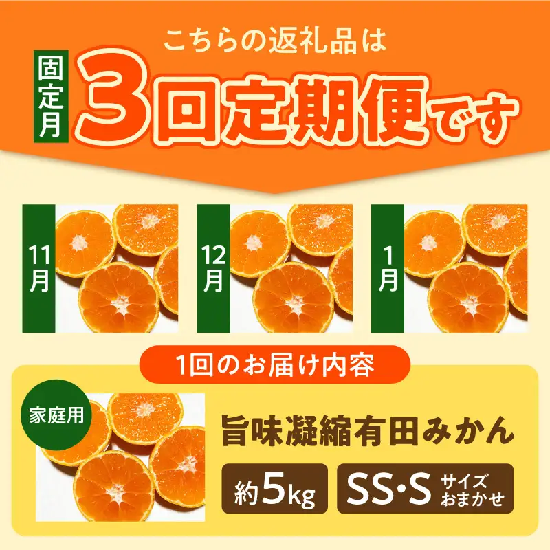 【3回定期便】【2026年先行予約】【ご家庭用】旨味凝縮有田みかん 約5kg（SS・Sサイズ）【湯浅町】_AT60-T01