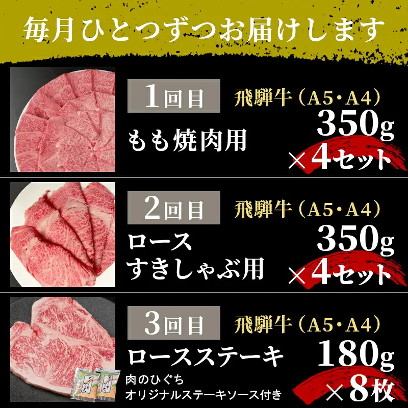 全6回 飛騨牛 定期便 約8.44kg 8人前 すき焼き しゃぶしゃぶ ステーキ 焼肉 BBQ ロース カタロース ロースステーキ モモ カタ 贅沢 贈り物 6ヶ月 定期 おすすめ 人気 飛騨 ブランド牛 肉のひぐち 肉のひぐち 岐阜県 七宗町